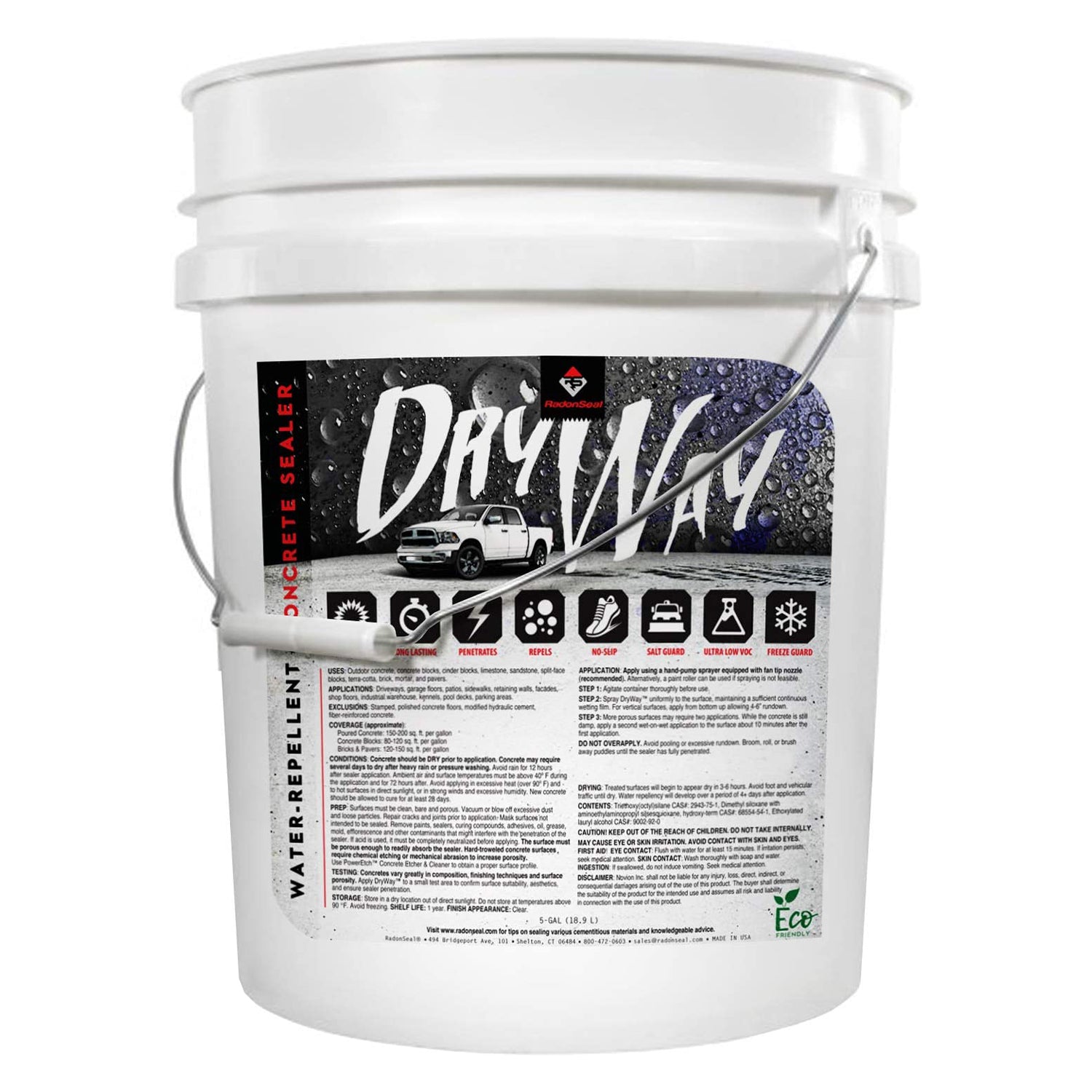 RadonSeal DryWay Outdoor Concrete Driveway Clear Penetrating Sealer, 5 Gallon - VMInnovations