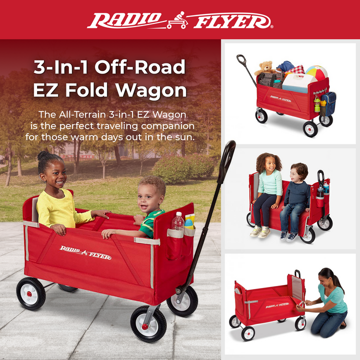 Radio Flyer All Terrain 3-in-1 Off Road EZ Fold Wagon for Kids/Cargo (Open Box)