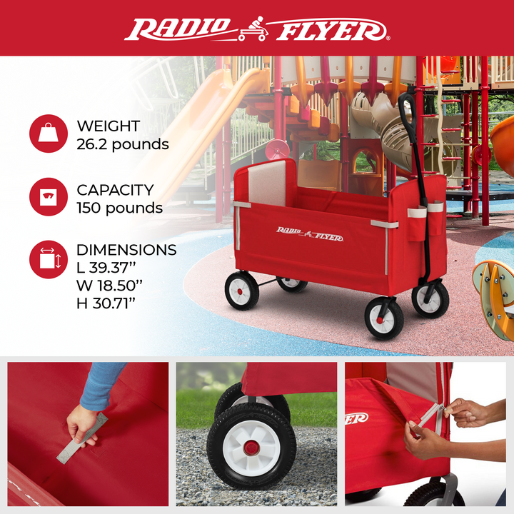 Radio Flyer All Terrain 3-in-1 Off Road EZ Fold Wagon for Kids and Cargo, Red