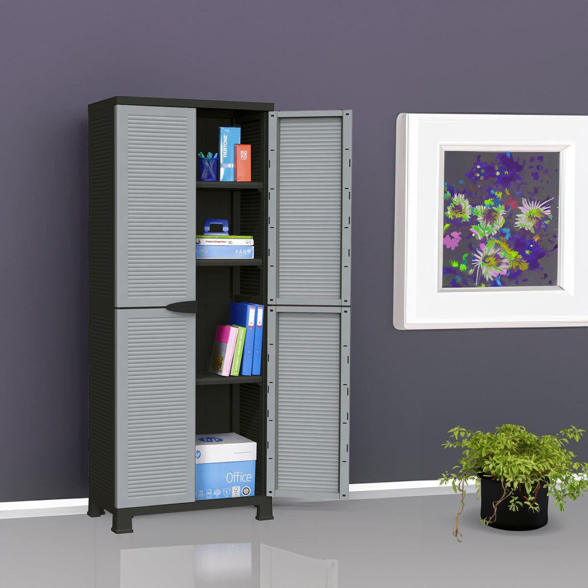 RAM Quality Products PRESTIGE UTILITY 3 Shelf Lockable Storage Cabinet, Black (Refurbished)
