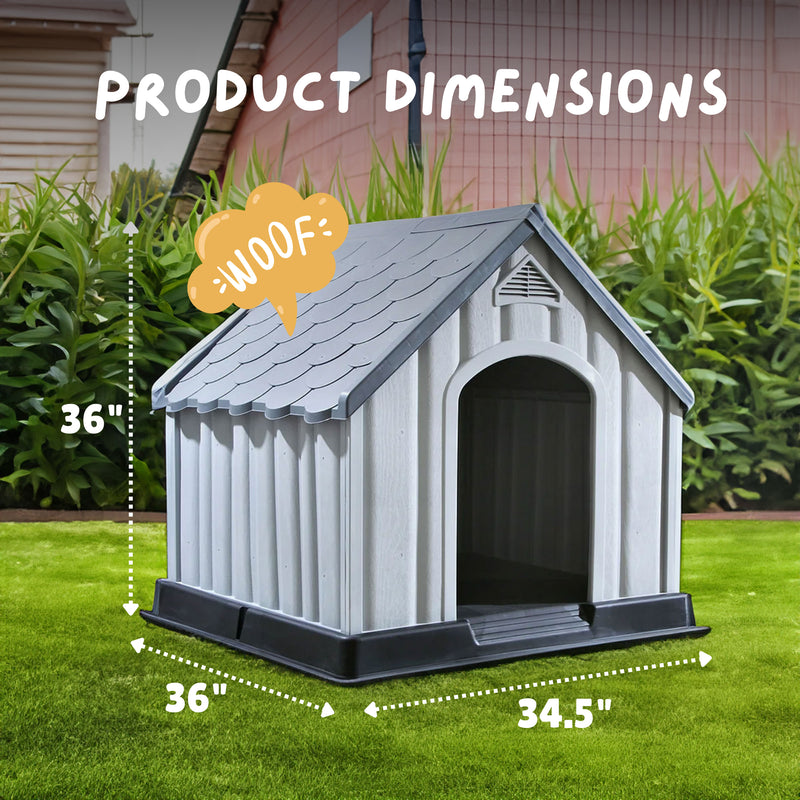 Ram Quality Products Outdoor Pet House Large Waterproof Dog Kennel Shelter, Gray