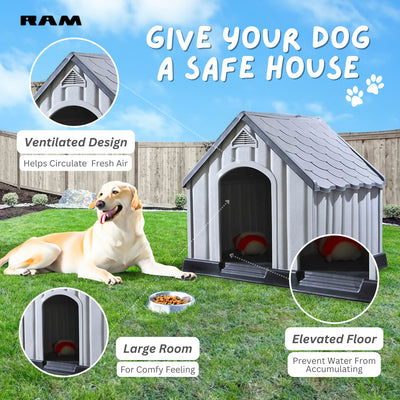 Ram Quality Products Pet House Waterproof Dog Kennel Shelter, Gray (For Parts) - VMInnovations