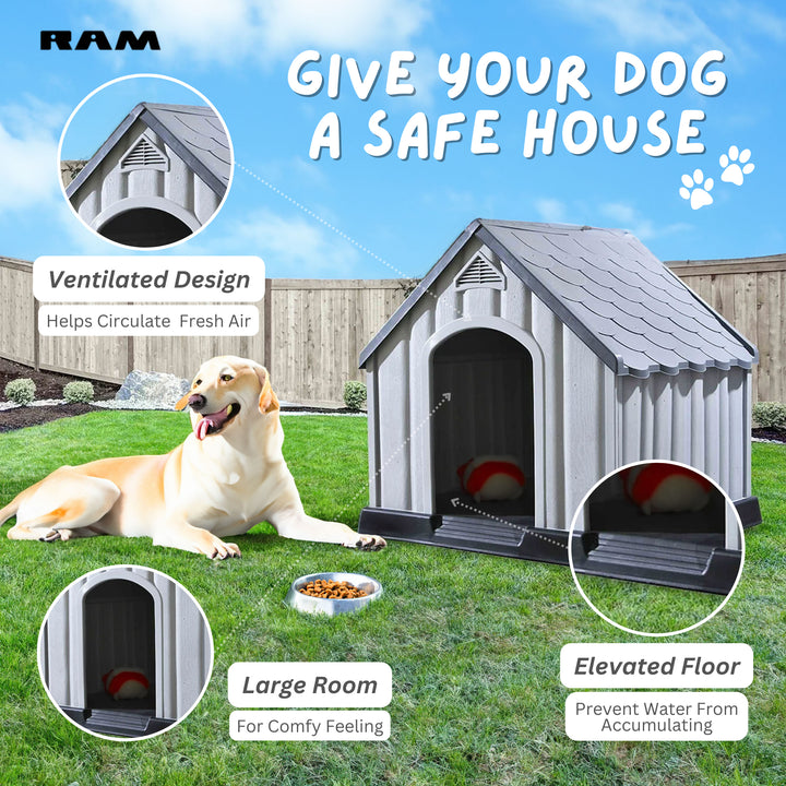 Ram Quality Products Large Waterproof Dog Shelter, Gray (Open Box)