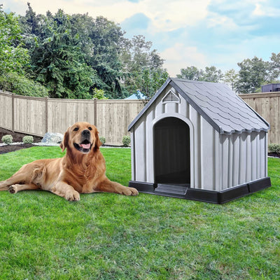 Ram Quality Products Outdoor Pet House Large Waterproof Dog Kennel Shelter, Gray