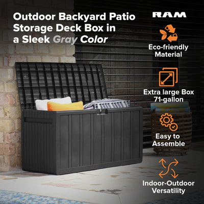 Ram Quality Products Outdoor Backyard Patio Storage Deck Box, 71 Gallon (Used) - VMInnovations