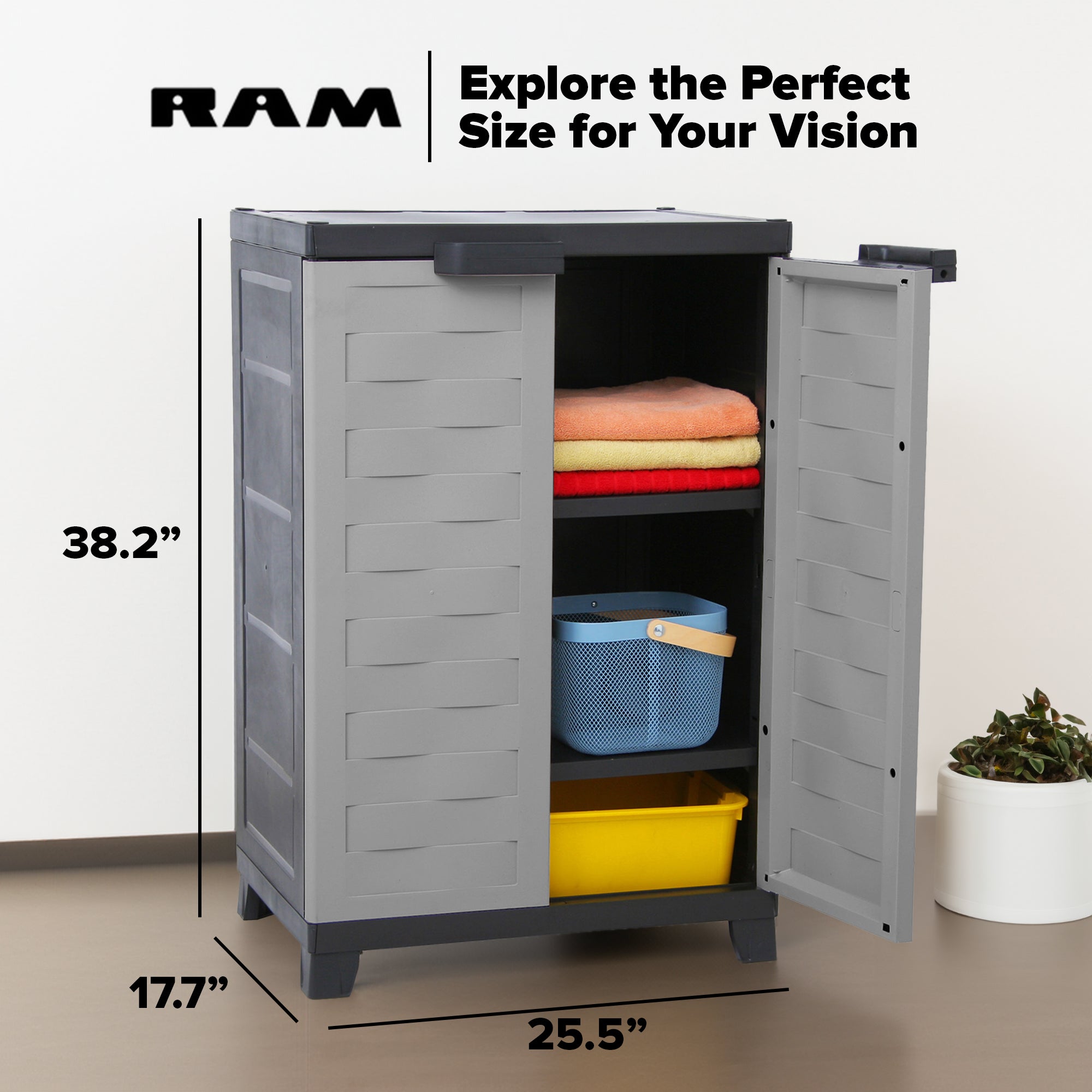 RAM Quality Products PREMIUM Utility 2 Shelf Lockable Storage Cabinet, Gray - VMInnovations