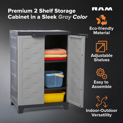 RAM Quality Products PREMIUM Utility 2 Shelf Lockable Storage Cabinet, Gray - VMInnovations