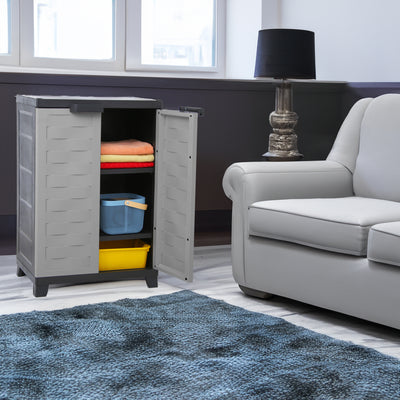 RAM Quality Products PREMIUM Utility 2 Shelf Lockable Storage Cabinet, Gray - VMInnovations