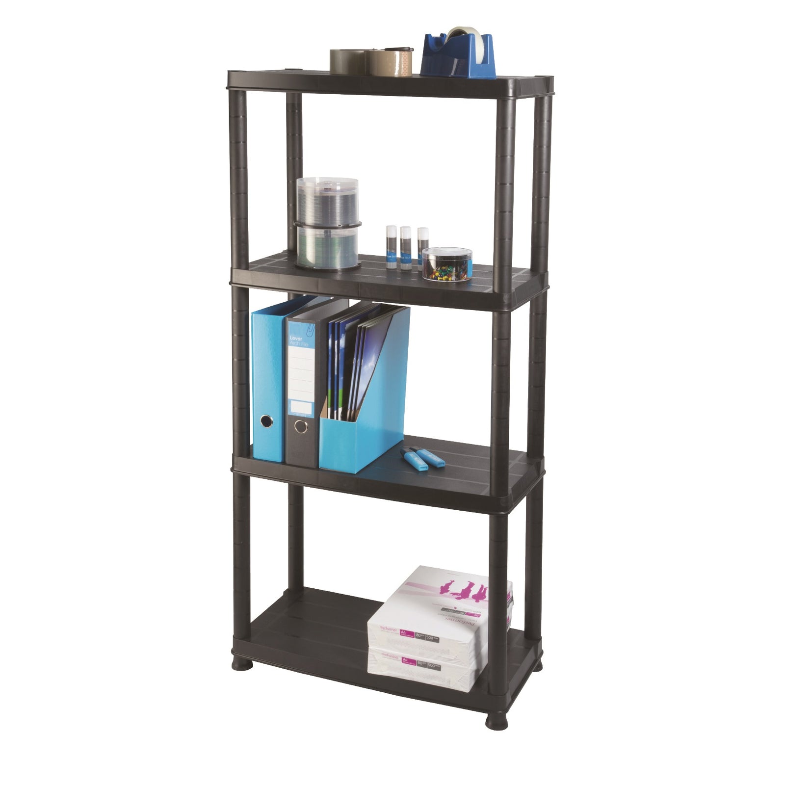 Ram Quality Products Primo 12 inch 4-Tier Plastic Storage Shelves, Black - VMInnovations