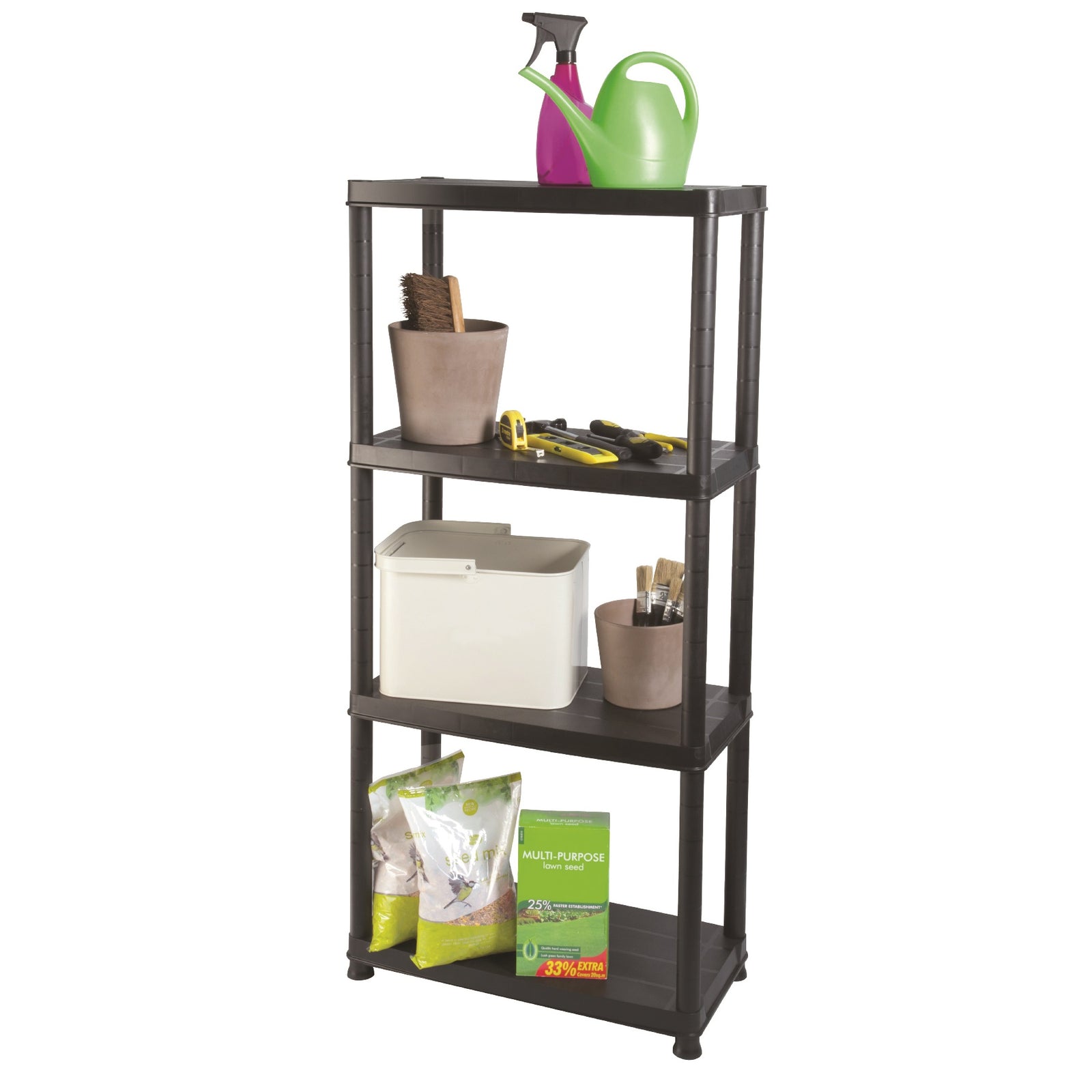 Ram Quality Products Primo 12 inch 4-Tier Plastic Storage Shelves, Black - VMInnovations