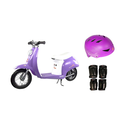 Razor Pocket Mod Mini Euro 24V Electric Kids Ride On Scooter w/ Helmet and Pads