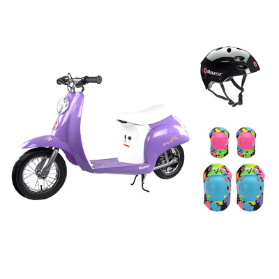 Razor Pocket Mod Mini Euro 24V Electric Kids Ride On Scooter w/ Helmet & Pads