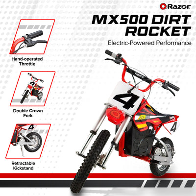 Razor MX500 Red Dirt Rocket High-Torque Electric Motorcycle Dirt Bike for Adult