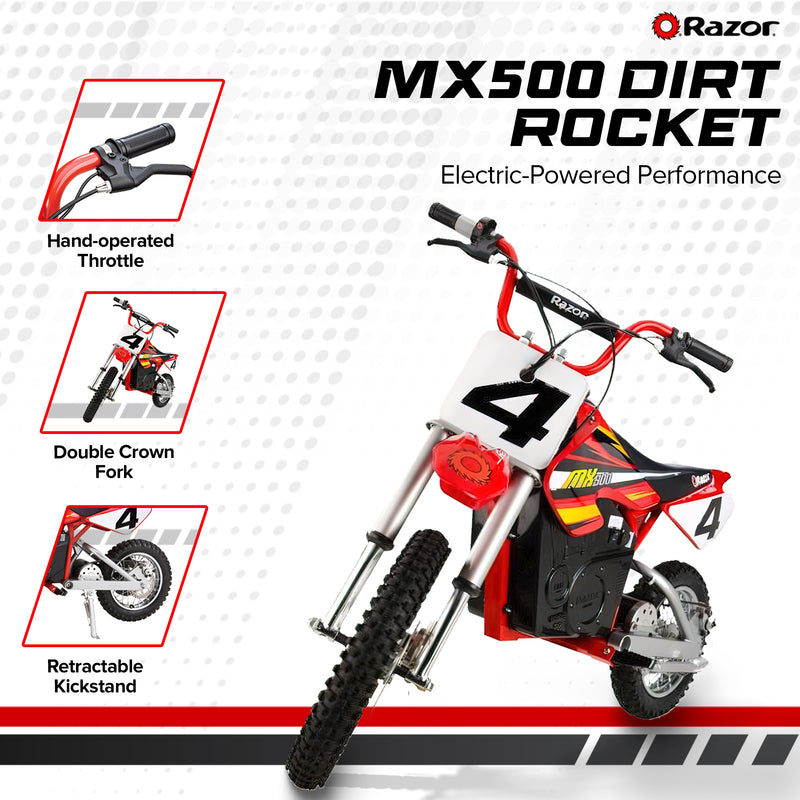 Razor MX500 Red Dirt Rocket High-Torque Electric Motorcycle Dirt Bike for Adult