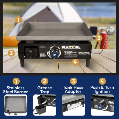 Razor Universal Rolling Prep Cart and 19 Inch Single Burner LP Propane Gas Grill - VMInnovations