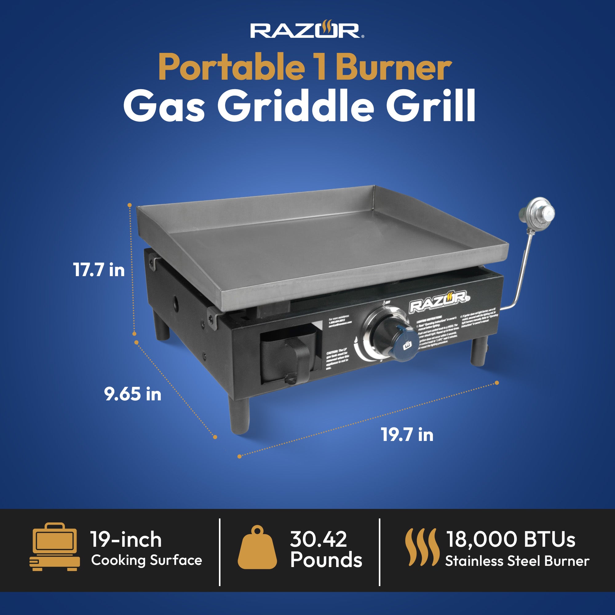 Razor Griddle 19 Inch Portable 1 Burner LP Propane Gas Grill, Steel (For Parts)