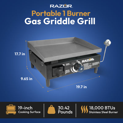 Razor Griddle 19 Inch Portable 1 Burner LP Propane Gas Grill, Steel (For Parts)