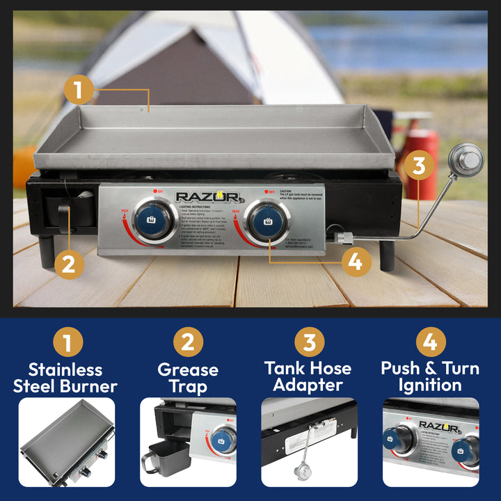 Razor Griddle 25 Inch Portable 2 Burner LP Propane Gas Grill, Steel (Used)