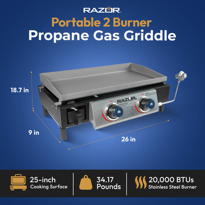 Razor Griddle 25 Inch Portable 2 Burner LP Propane Gas Grill, Steel (Used) - VMInnovations