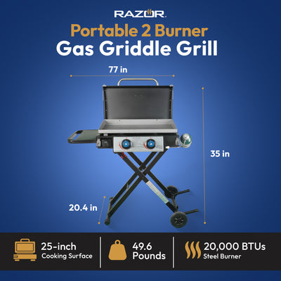 Razor Griddle 25 Inch 2 Burner LP Propane Gas w/ Folding Shelf, Steel(For Parts) - VMInnovations
