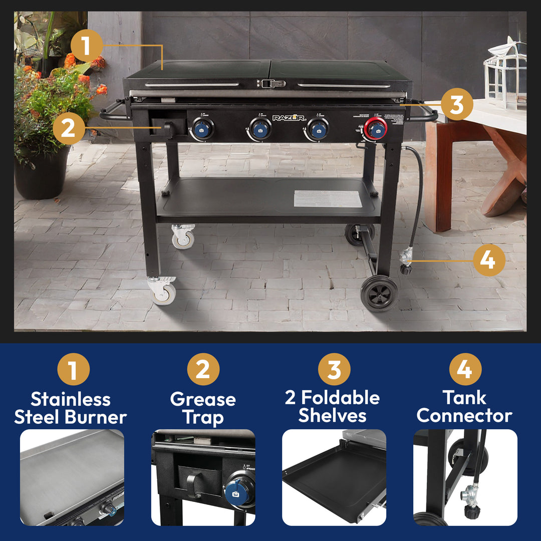 Razor Griddle GGC1643M 37 Inch Outdoor 4 Burner LP Propane Gas Griddle Grill