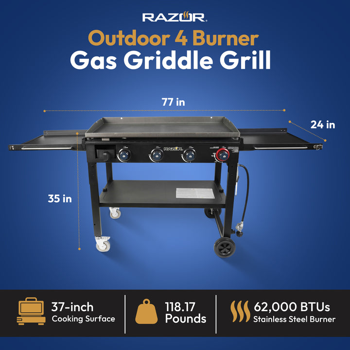 Razor Griddle Outdoor 4 Burner LP Propane Gas Griddle Grill w/Shelves (Used) - VMInnovations