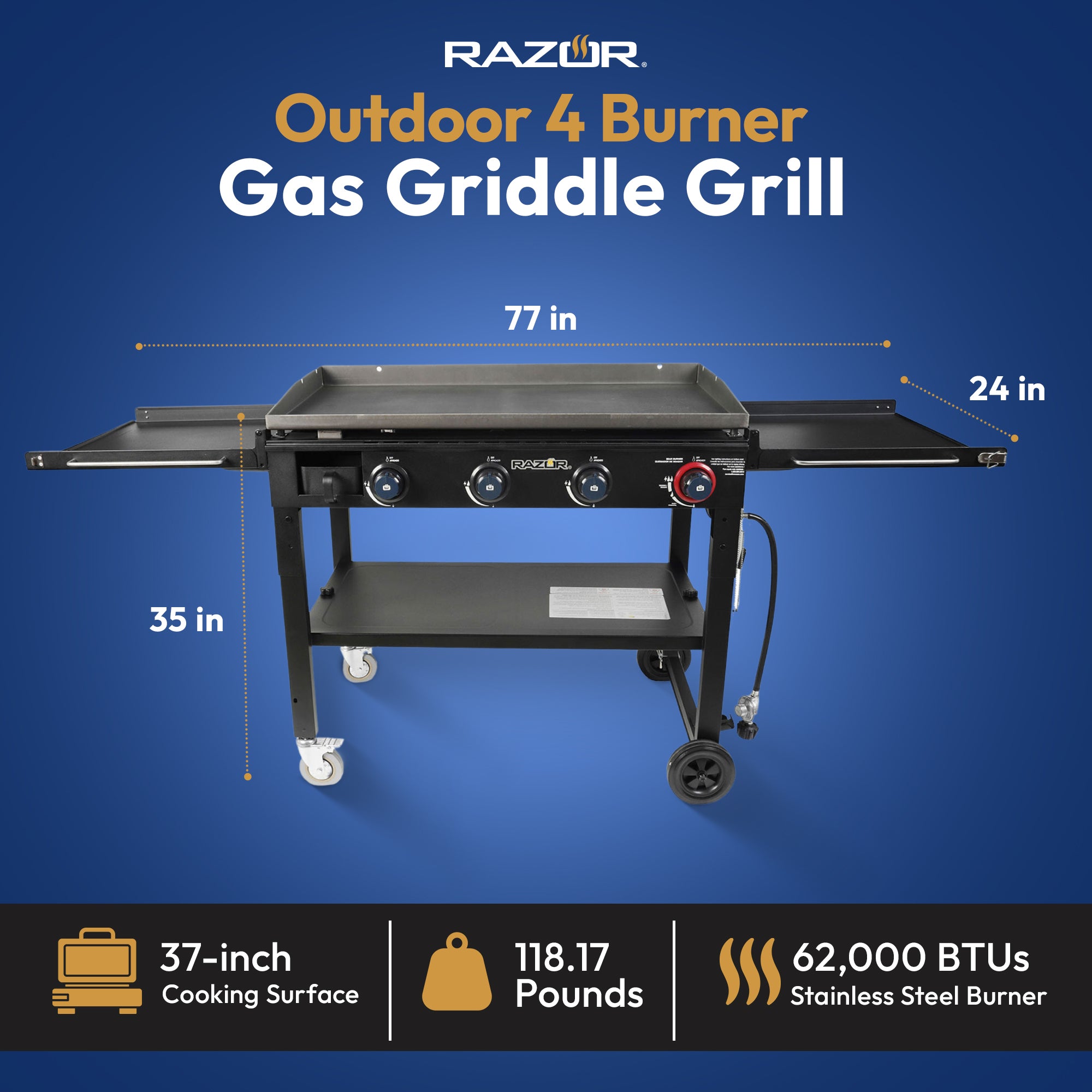 Razor Griddle Outdoor 4 Burner LP Propane Gas Griddle Grill w/Shelves (Used) - VMInnovations
