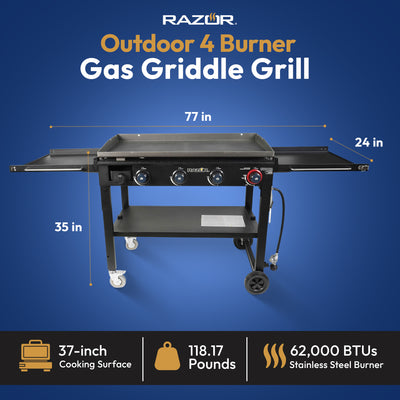 Razor Griddle Outdoor 4 Burner LP Propane Gas Griddle Grill w/Shelves (Used) - VMInnovations