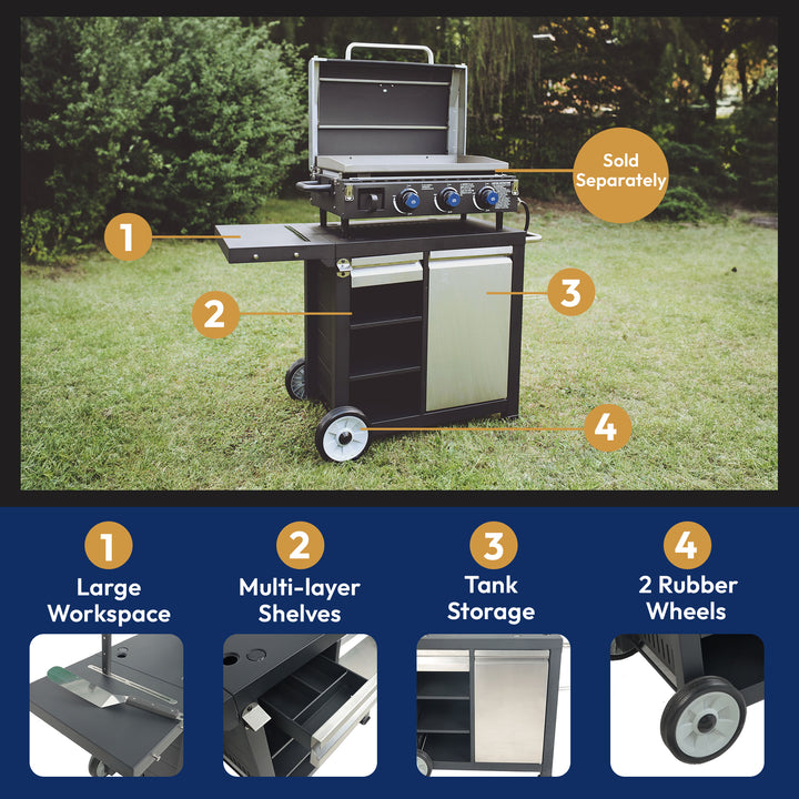 Universal Rolling Prep Cart for Portable Outdoor Griddle & Grills (Open Box)