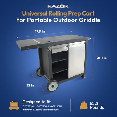 Razor Universal Rolling Prep Cart for Portable Outdoor Griddle and Grills, Black