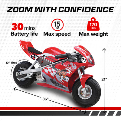 Razor 24 Volt Mini Electric Single Speed Racing Motorcycle Pocket Rocket, Red