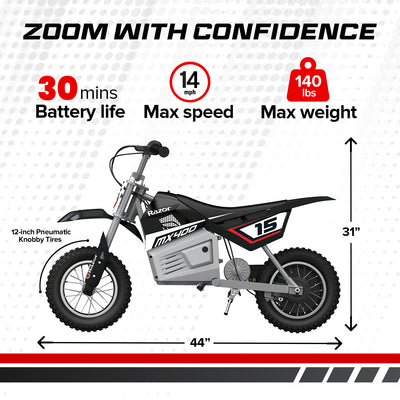 Razor MX400 24V Dirt Rocket Electric Motorcycle Bike | Black (Damaged)