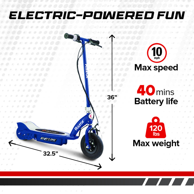 Razor E125 Motorized 24-Volt Rechargeable Electric Scooter, Blue (Used)