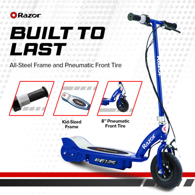 Razor E125 Kids Ride On 24V Motorized Battery Powered Electric Scooter Toy, Blue