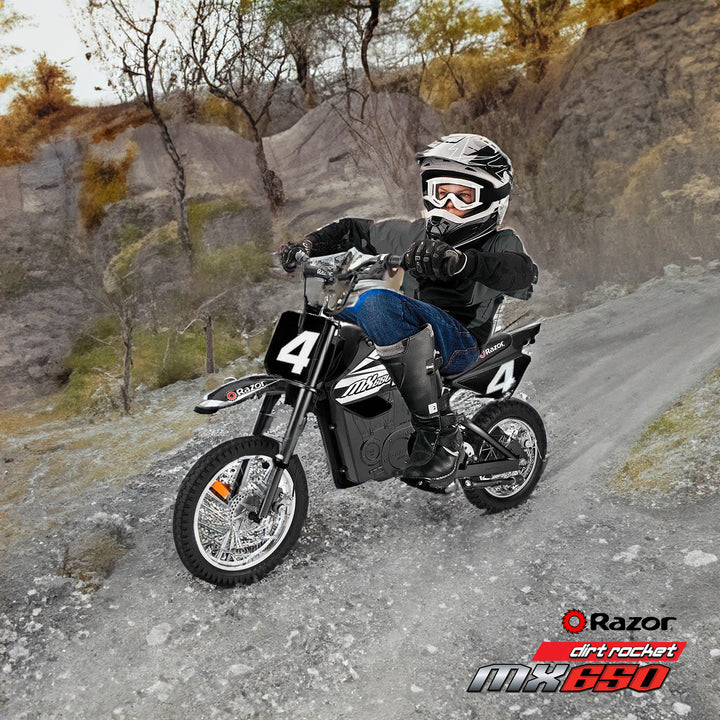 Razor MX650 Dirt Rocket Electric Motocross Dirt Bike, 17 MPH, Black (Open Box)
