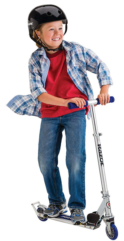 Razor A2 Kids Folding Aluminum 2 pack Kick Scooter w/ Wheelie Bar, Blue & Clear