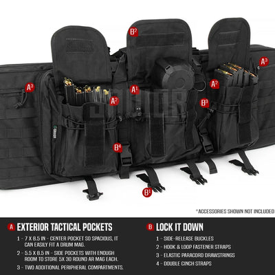 Savior Equipment American Classic 36 Inch Double Rifle Pistol Pocket Case, Black - VMInnovations