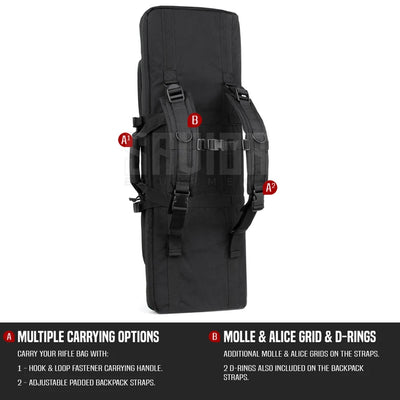 Savior Equipment American Classic 36 Inch Double Rifle Pistol Pocket Case, Black - VMInnovations