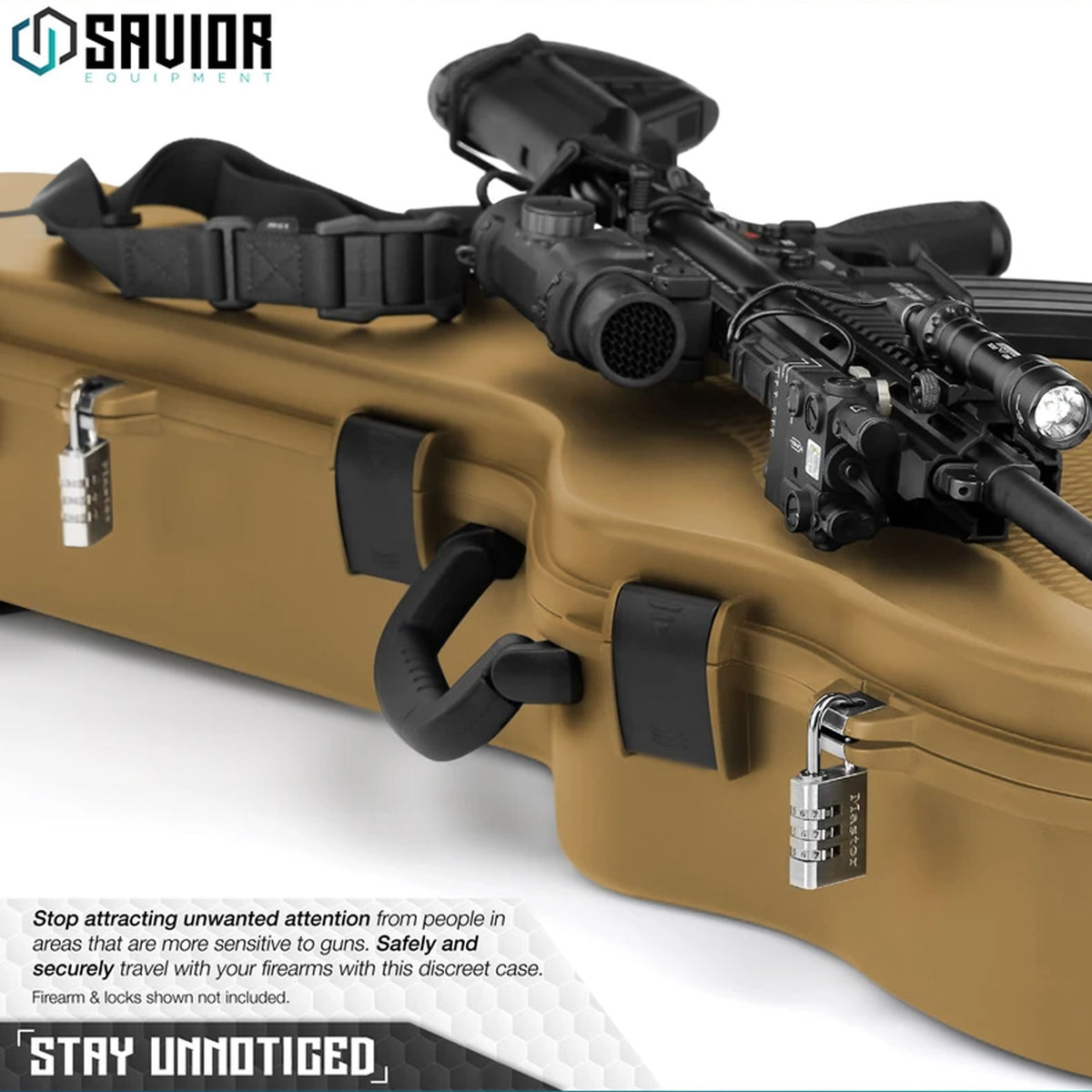 Savior Equipment Tactical Lockable Single Rifle Foam Padded Guitar Gun Case, Tan - VMInnovations