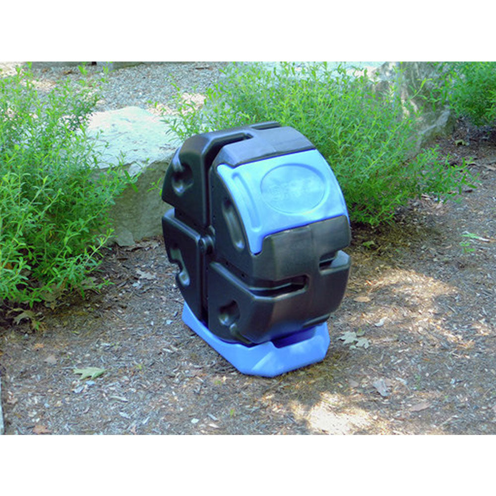 FCMP Half Size 19 Gallon Plastic Rolling Composter Tumbler Bin, Blue (Open Box) - VMInnovations