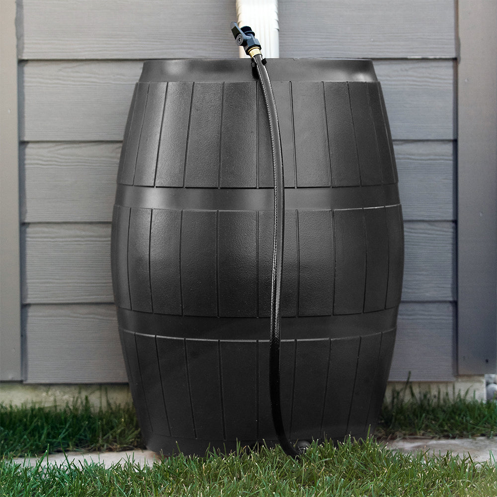 FCMP Outdoor 50-Gallon BPA Free Home Rain Water Catcher Barrel, Black (2 Pack)