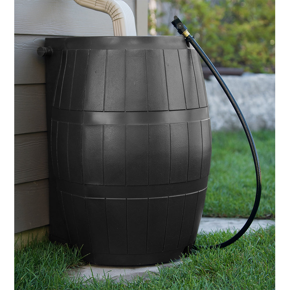 FCMP Outdoor 50-Gallon BPA Free Home Rain Water Catcher Barrel, Black (2 Pack)