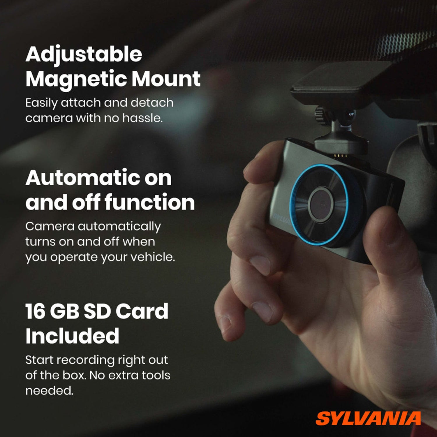 Sylvania Dash HD 1080p Camera w/ 120 Degree View & Hit Detection (For Parts)