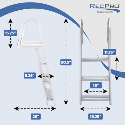 RecPro 3Step Angled Aluminum Pontoon Dock and Boat Boarding Ladder, Silver(Used) - VMInnovations