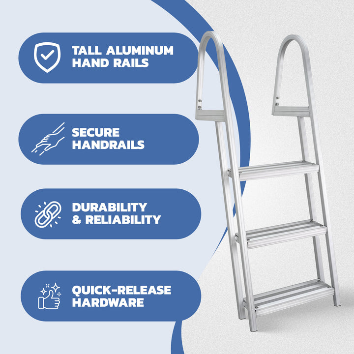 RecPro 3Step Angled Aluminum Pontoon Dock and Boat Boarding Ladder, Silver(Used)