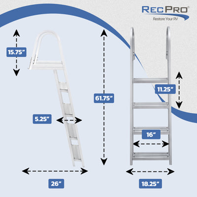 RecPro 4 Step Angled Aluminum Pontoon Dock and Boat Boarding Ladder,Silver(Used) - VMInnovations