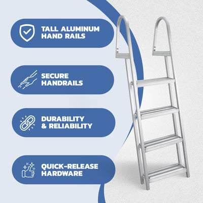 RecPro 4 Step Aluminum Pontoon Dock & Boat Boarding Ladder, Silver (Open Box) - VMInnovations