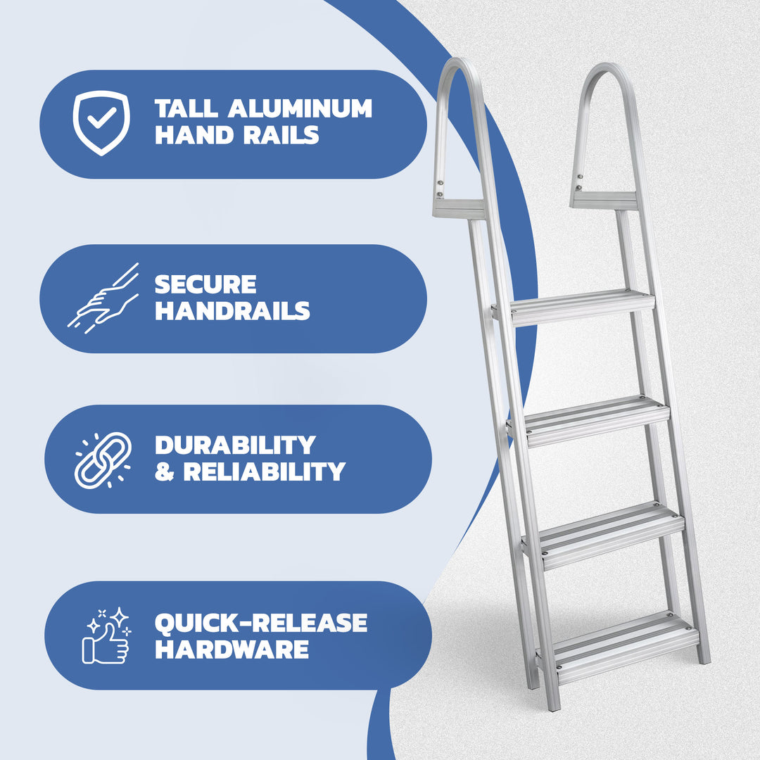 RecPro 4 Step Angled Aluminum Pontoon Dock and Boat Boarding Ladder,Silver(Used)