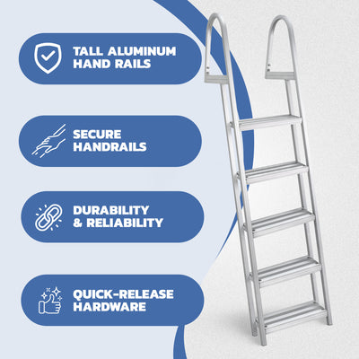 RecPro 5 Step Angled Aluminum Pontoon Dock & Boat Ladder, Silver (Open Box) - VMInnovations