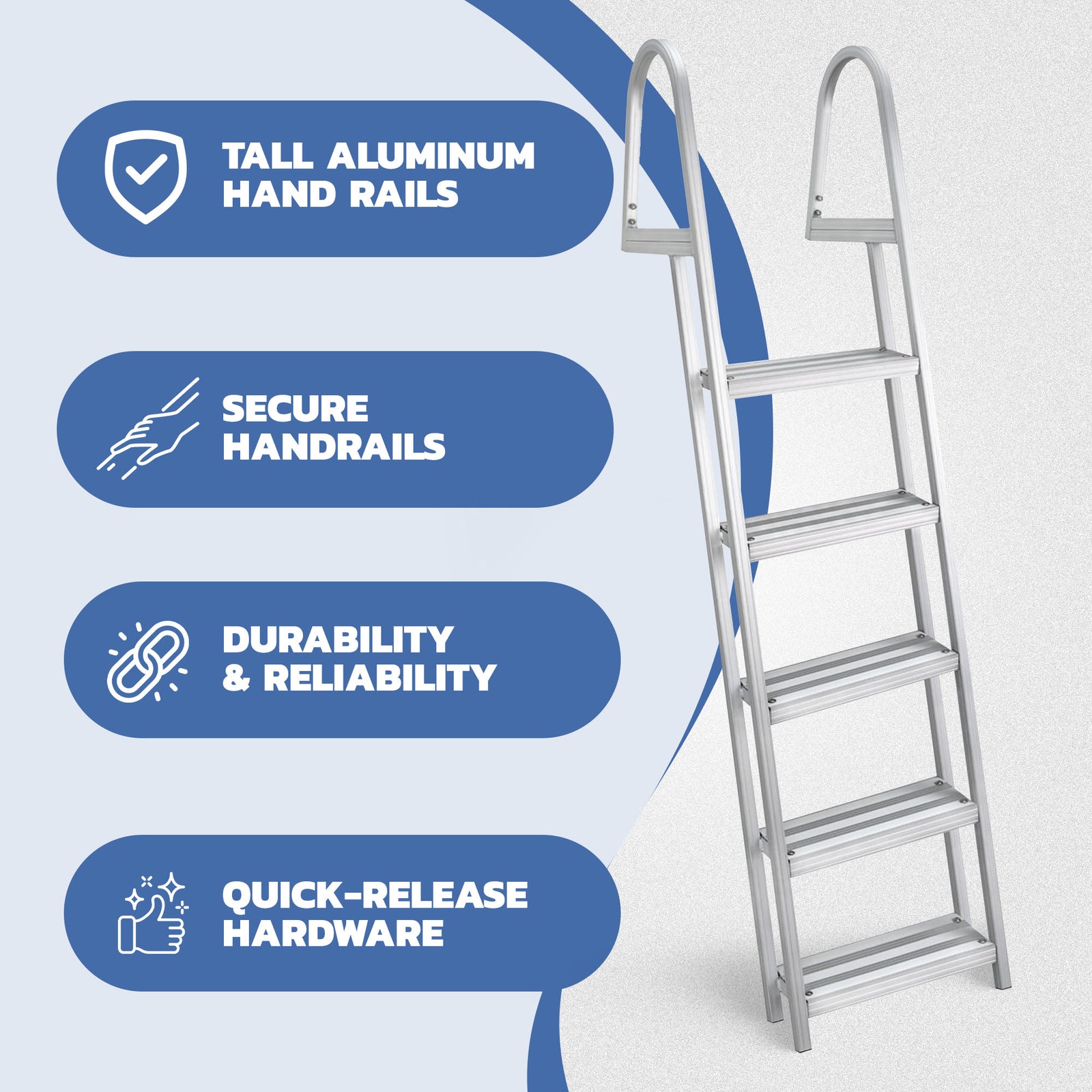 RecPro 5 Step Angled Aluminum Pontoon Dock & Boat Ladder, Silver (Open Box) - VMInnovations